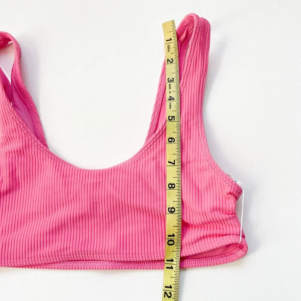 Frankies Bikinis Connor Ribbed Scoop Bikini Top Cherub Pink Size Small NWT